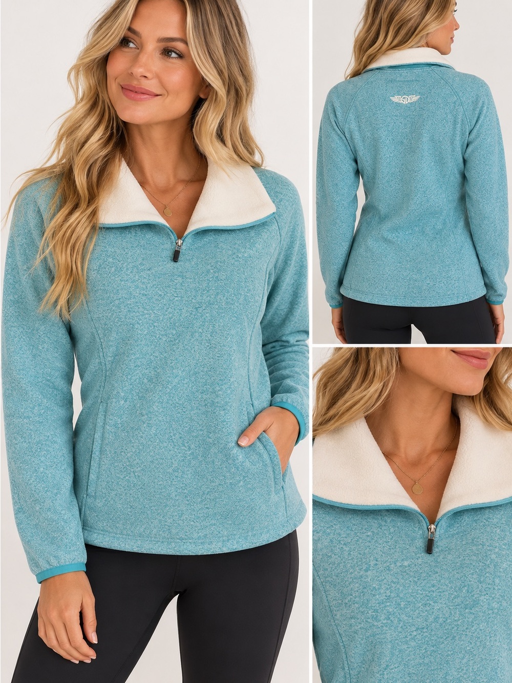 Straight Down Women’s M Teal 1/4 Zip Fleece Pullover Golf Athleisure